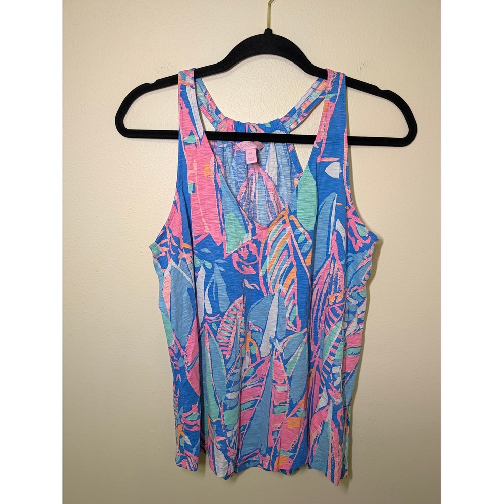 Lilly Pulitzer Minka Trapeze Bay Blue Out to Sea V Neck Rank Top Medium
